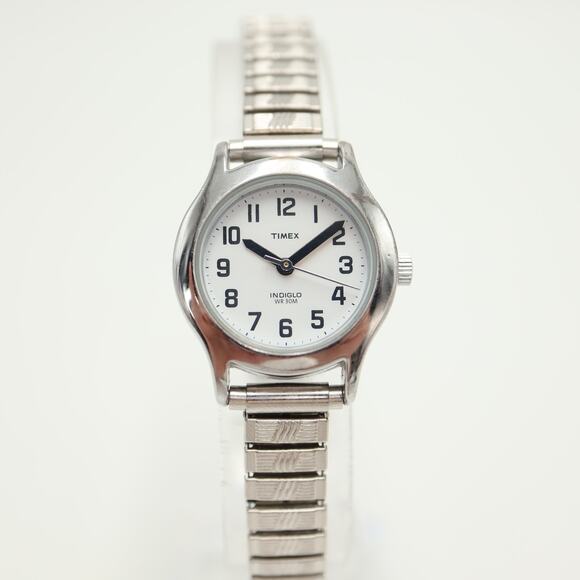 Timex Indiglo Silver Tone 24mm Womens Watch Stretch Expansion Band w New Battery - Picture 6 of 12